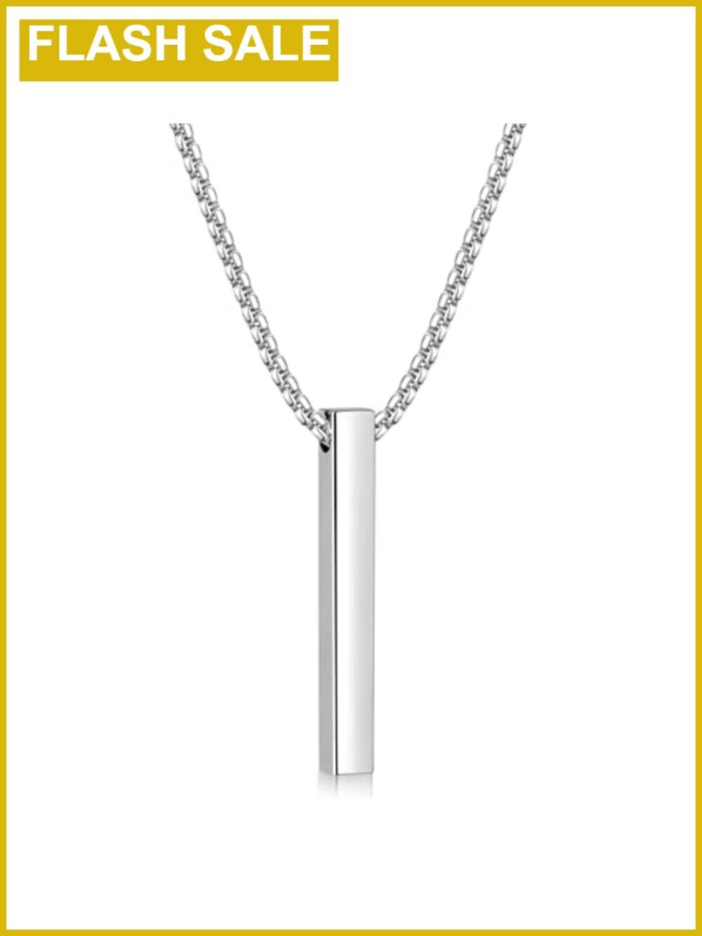 Men's Stainless Steel Bar Pendant Necklace 24 Inch Box Chain
